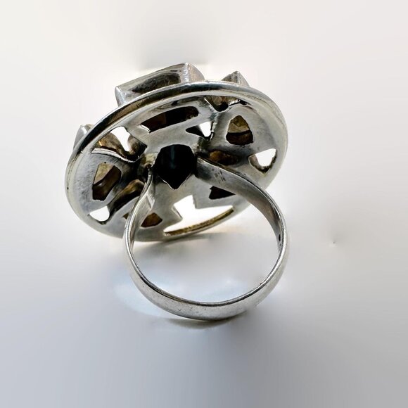 Labradorite Ring, Sterling Silver, Statement, Big, Vintage, Size 7 3/4 - Picture 4 of 7